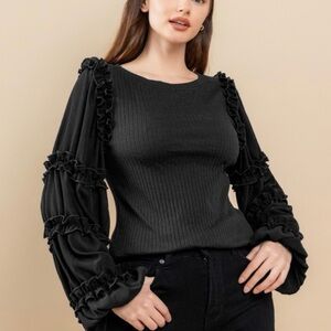 Chic Black Ruffle Sleeve Blouse